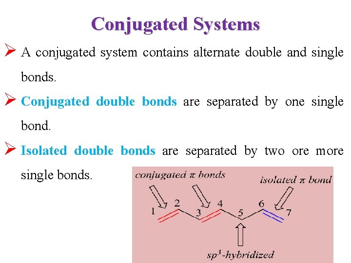 Conjugated Systems Ø A conjugated system contains alternate double and single bonds. Ø Conjugated