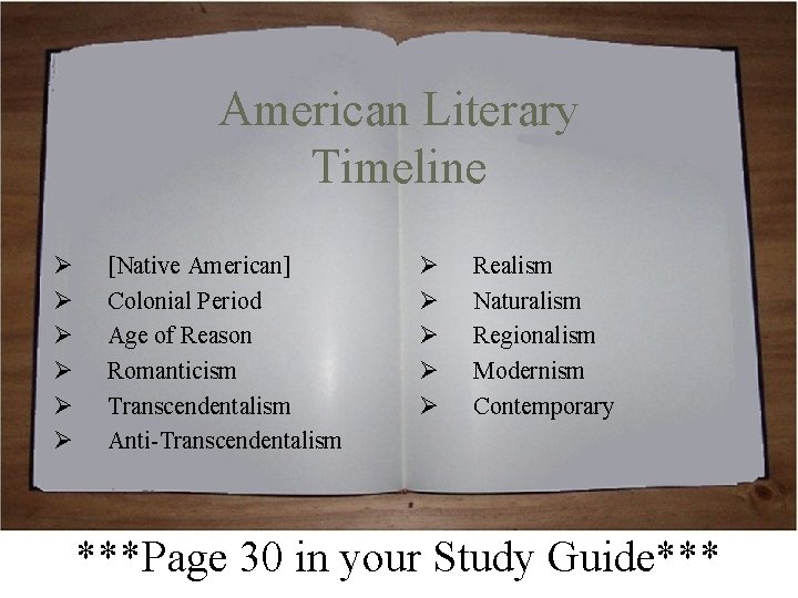 American Literary Timeline Ø Ø Ø [Native American] Colonial Period Age of Reason Romanticism