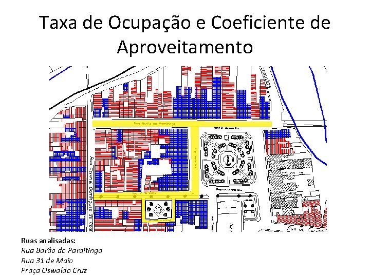 Taxa de Ocupação e Coeficiente de Aproveitamento Ruas analisadas: Rua Barão do Paraitinga Rua