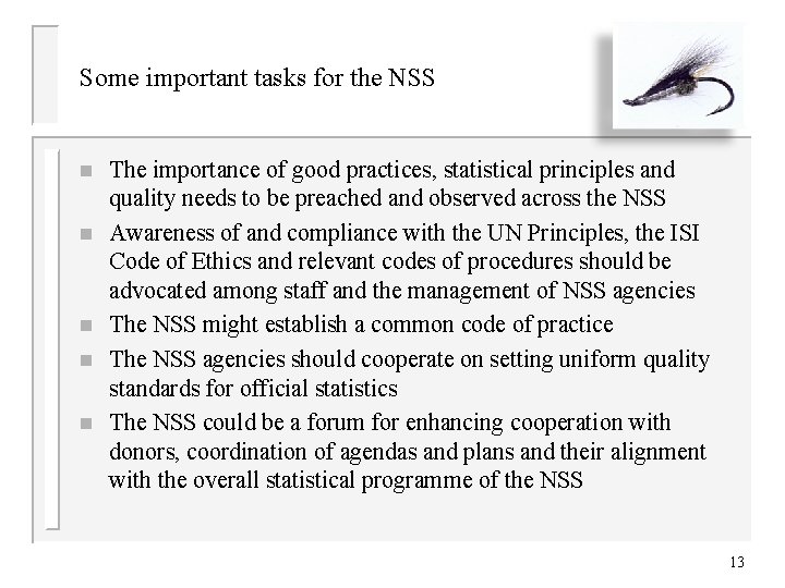 Some important tasks for the NSS n n n The importance of good practices,