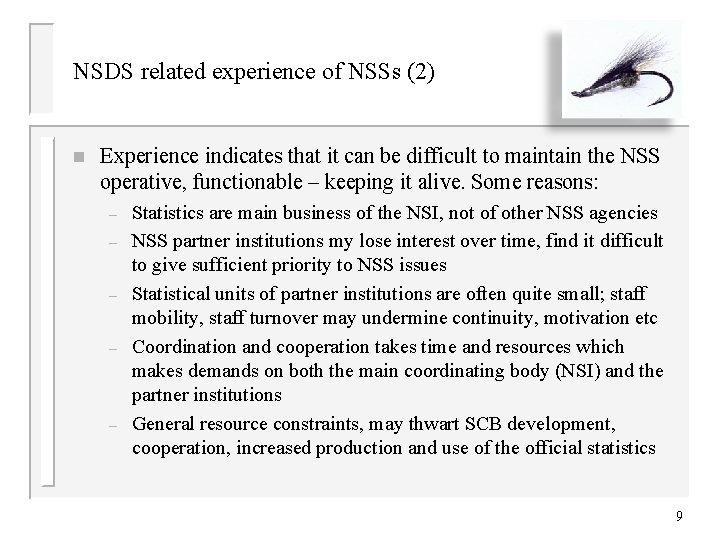 NSDS related experience of NSSs (2) n Experience indicates that it can be difficult