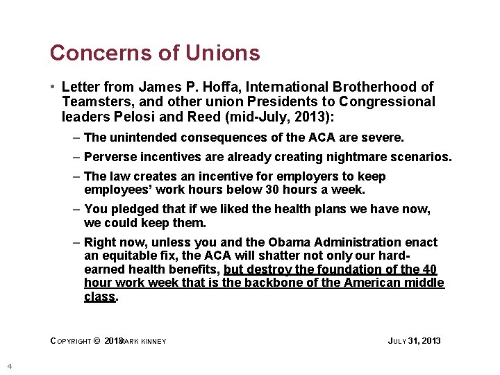 Concerns of Unions • Letter from James P. Hoffa, International Brotherhood of Teamsters, and