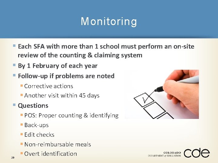 Monitoring § Each SFA with more than 1 school must perform an on-site review