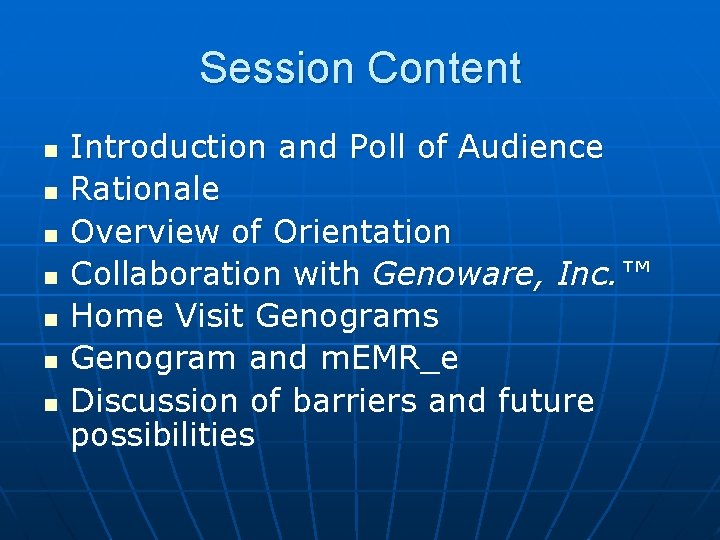 Session Content n n n n Introduction and Poll of Audience Rationale Overview of