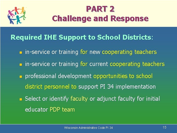 PART 2 Challenge and Response Required IHE Support to School Districts: n in-service or
