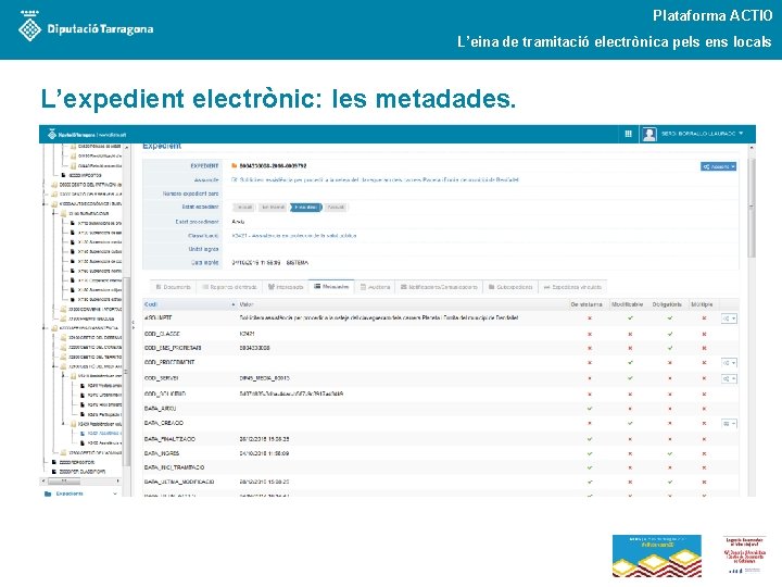 Plataforma ACTIO L’eina de tramitació electrònica pels ens locals L’expedient electrònic: les metadades. 