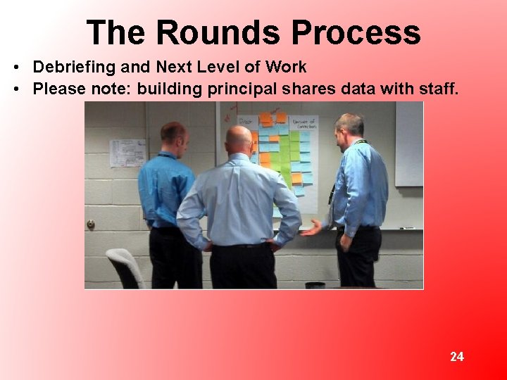 The Rounds Process • Debriefing and Next Level of Work • Please note: building