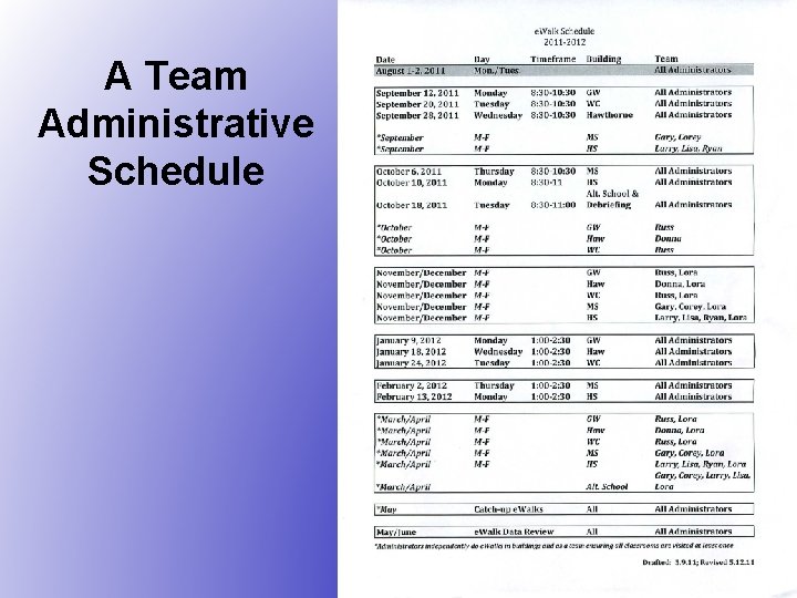 A Team Administrative Schedule 31 