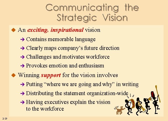 Communicating the Strategic Vision u An exciting, inspirational vision è Contains è Clearly memorable