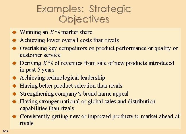 Examples: Strategic Objectives u u u u u 2 -29 Winning an X %