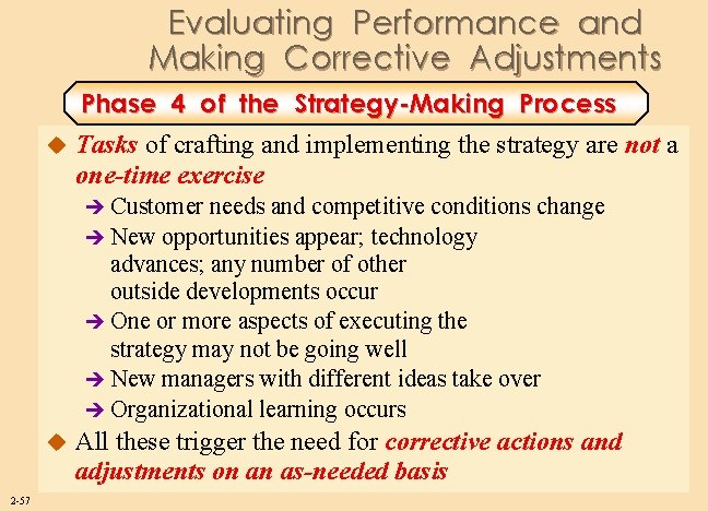 Evaluating Performance and Making Corrective Adjustments Phase 4 of the Strategy-Making Process u Tasks