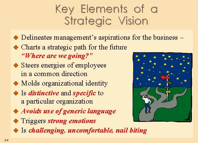 Key Elements of a Strategic Vision u u u u 2 -6 Delineates management’s