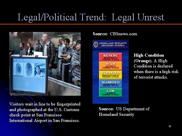 Legal/Political Trend: Legal Unrest Source: CBSnews. com High Condition (Orange). A High Condition is