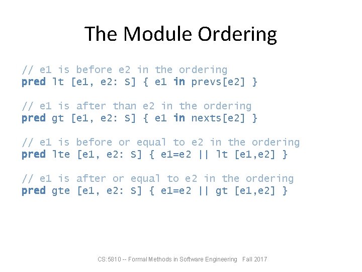 The Module Ordering // e 1 is before e 2 in the ordering pred