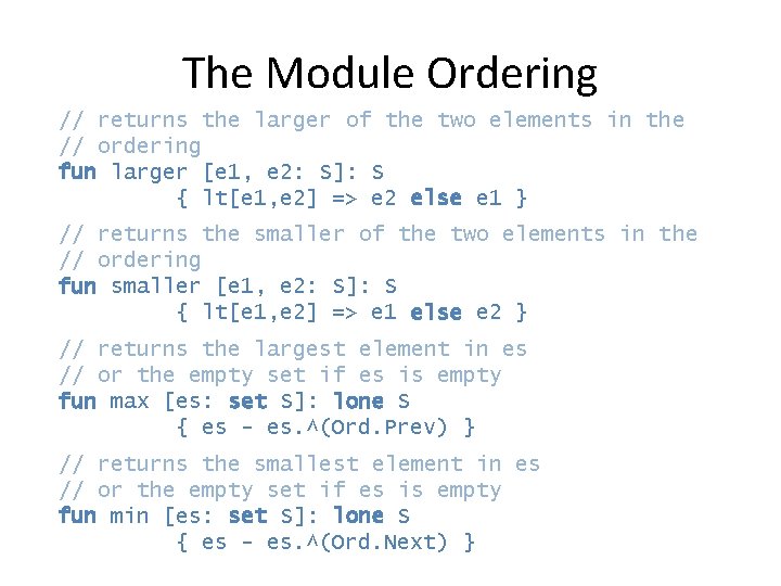 The Module Ordering // returns the larger of the two elements in the //
