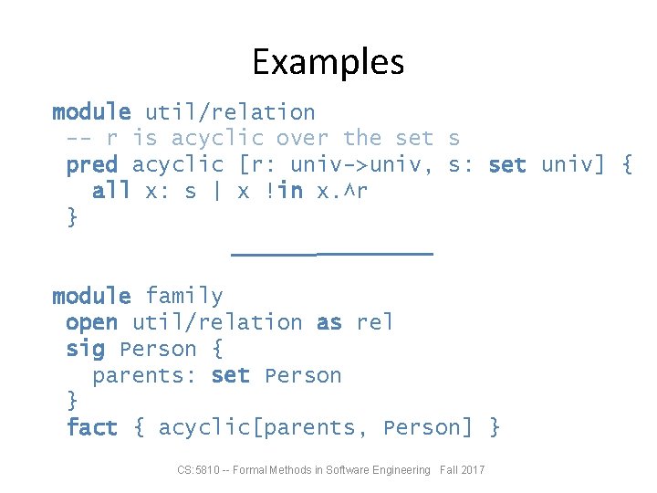 Examples module util/relation -- r is acyclic over the set s pred acyclic [r: