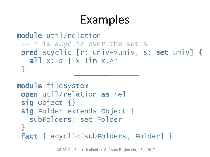 Examples module util/relation -- r is acyclic over the set s pred acyclic [r: