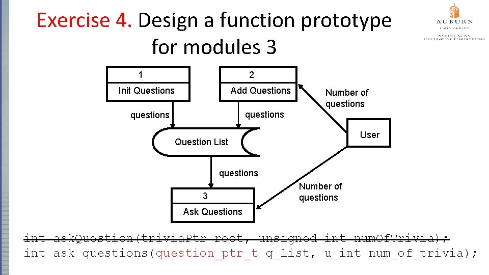 Exercise 4. Design a function prototype for modules 3 1 2 Add Questions Init