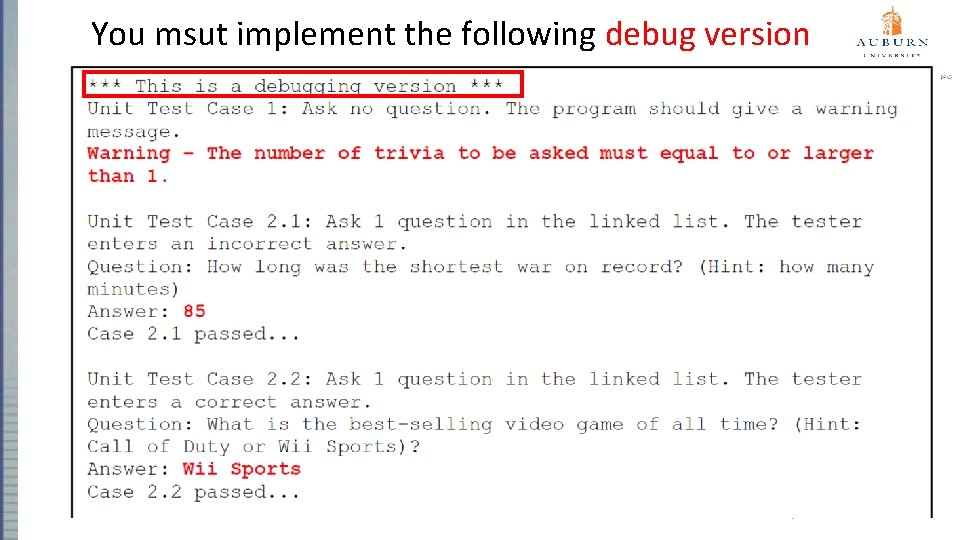 You msut implement the following debug version 7 