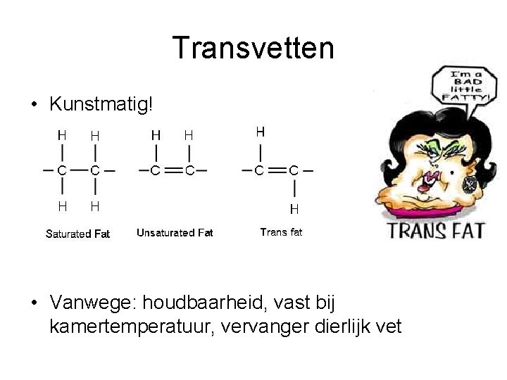 Transvetten • Kunstmatig! • Vanwege: houdbaarheid, vast bij kamertemperatuur, vervanger dierlijk vet 