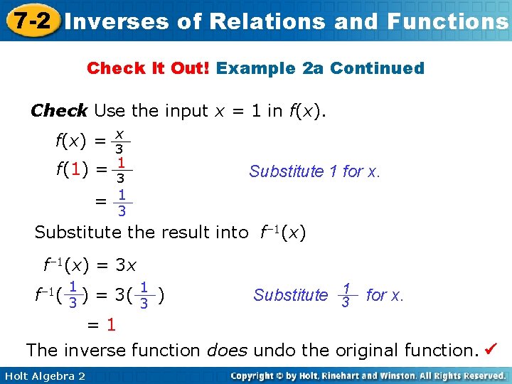 7 -2 Inverses of Relations and Functions Check It Out! Example 2 a Continued