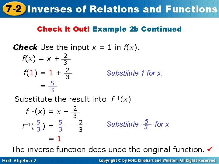 7 -2 Inverses of Relations and Functions Check It Out! Example 2 b Continued
