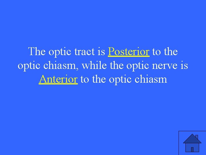 The optic tract is Posterior to the optic chiasm, while the optic nerve is