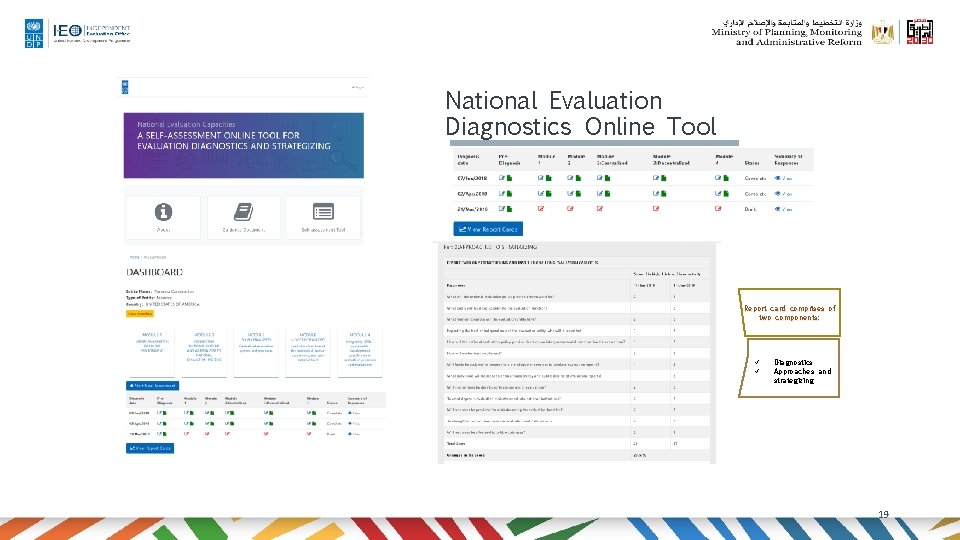 National Evaluation Diagnostics Online Tool Report card comprises of two components: ü ü. Diagnostics