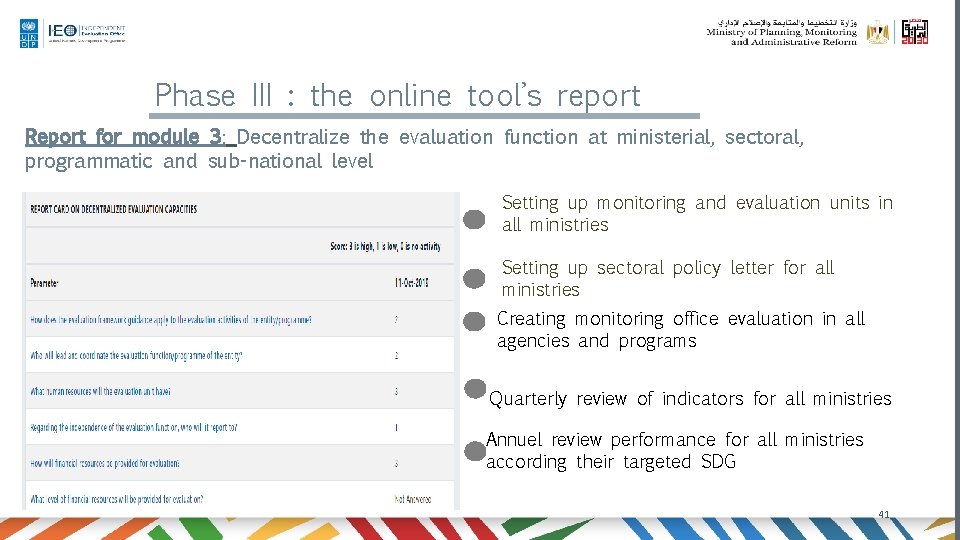 Phase III : the online tool’s report Report for module 3: Decentralize the evaluation
