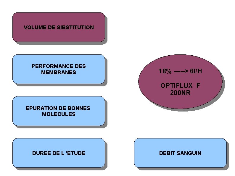 VOLUME DE SIBSTITUTION PERFORMANCE DES MEMBRANES 18% -----> 6 l/H OPTIFLUX F 200 NR