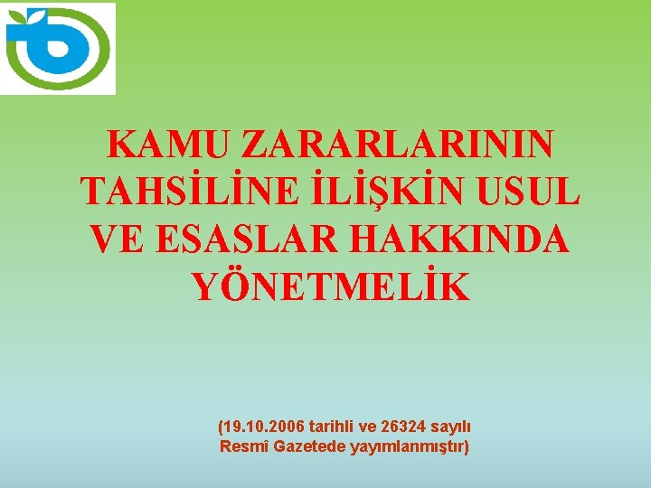 KAMU ZARARLARININ TAHSİLİNE İLİŞKİN USUL VE ESASLAR HAKKINDA YÖNETMELİK (19. 10. 2006 tarihli ve