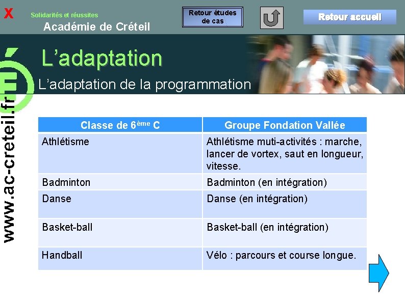 x Solidarités et réussites Académie de Créteil Retour études de cas Retour accueil L’adaptation