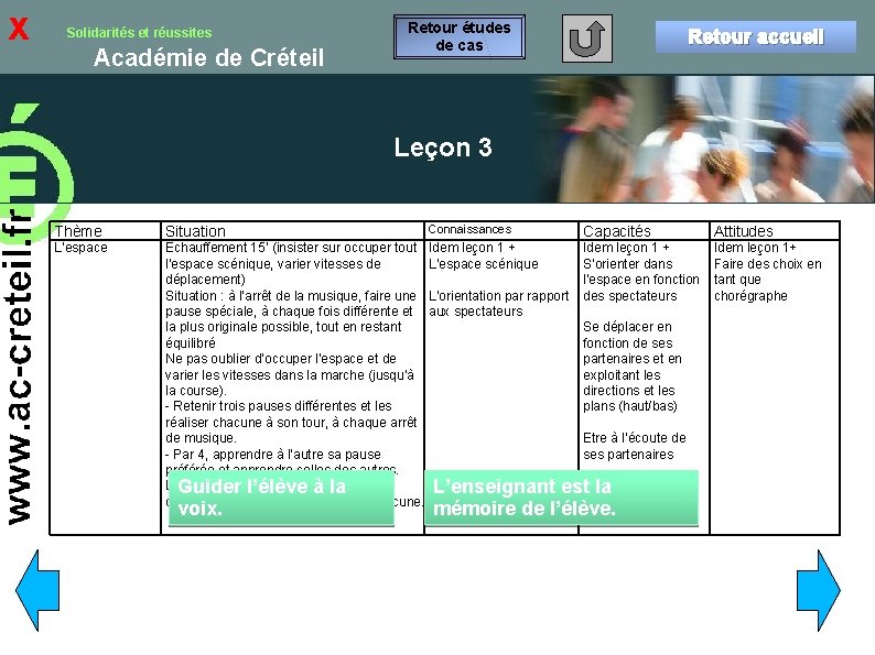 x Solidarités et réussites Académie de Créteil Retour études de cas Retour accueil Leçon