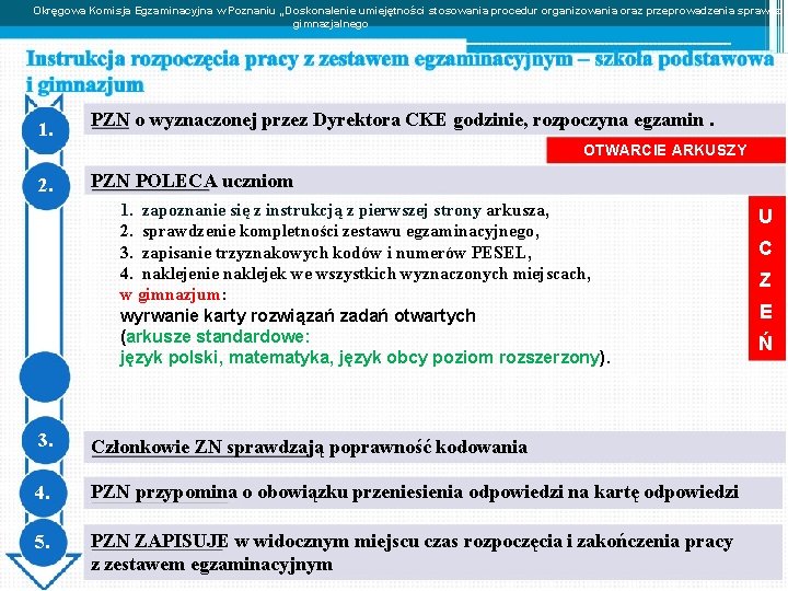 Okręgowa Komisja Egzaminacyjna w Poznaniu „Doskonalenie umiejętności stosowania procedur organizowania oraz przeprowadzenia sprawdzia gimnazjalnego