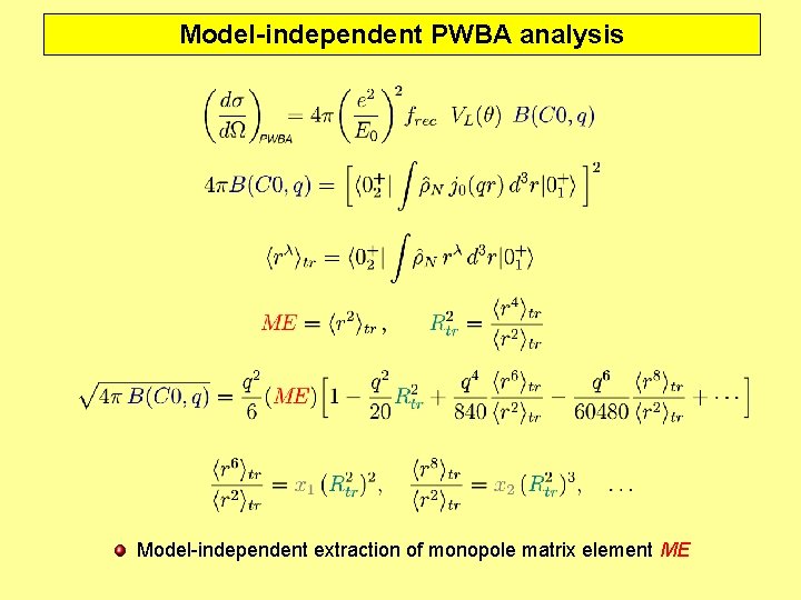 Model-independent PWBA analysis Model-independent extraction of monopole matrix element ME 