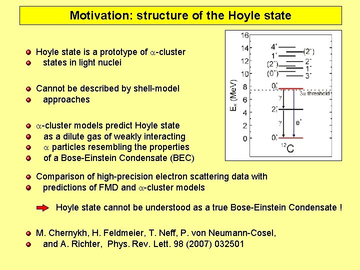 Motivation: structure of the Hoyle state is a prototype of a-cluster states in light