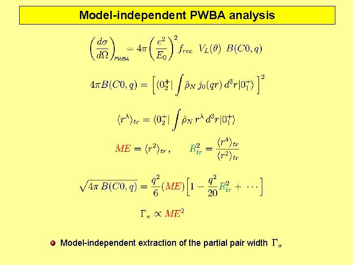 Model-independent PWBA analysis Model-independent extraction of the partial pair width 