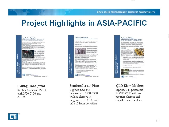 Project Highlights in ASIA-PACIFIC Plating Plant (auto) Semiconductor Plant QLD Blow Molders Replace Siemens Project Highlights in ASIA-PACIFIC Plating Plant (auto) Semiconductor Plant QLD Blow Molders Replace Siemens