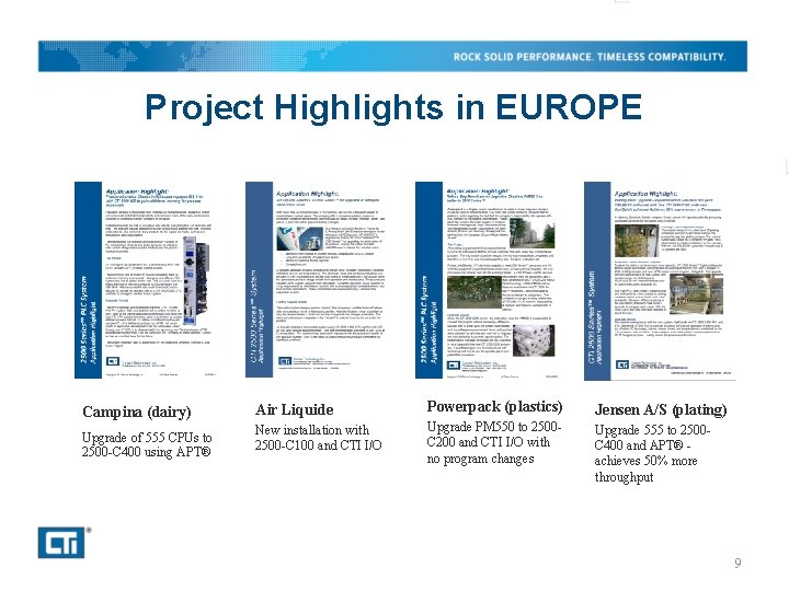 Project Highlights in EUROPE Campina (dairy) Air Liquide Powerpack (plastics) Jensen A/S (plating) Upgrade Project Highlights in EUROPE Campina (dairy) Air Liquide Powerpack (plastics) Jensen A/S (plating) Upgrade