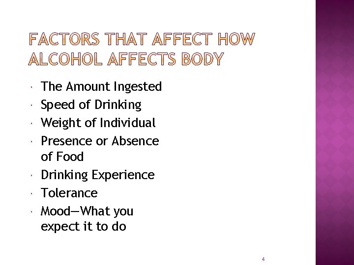  The Amount Ingested Speed of Drinking Weight of Individual Presence or Absence of