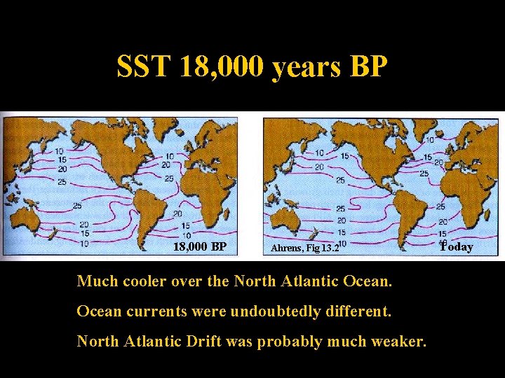 SST 18, 000 years BP 18, 000 BP Ahrens, Fig 13. 2 Much cooler