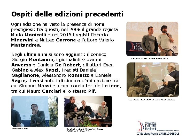 Ospiti delle edizioni precedenti Ogni edizione ha visto la presenza di nomi prestigiosi: tra