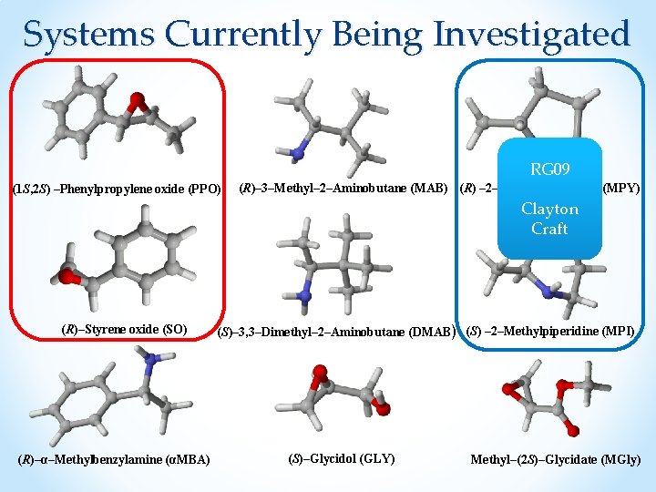 Systems Currently Being Investigated RG 09 (1 S, 2 S) –Phenylpropylene oxide (PPO) (R)–