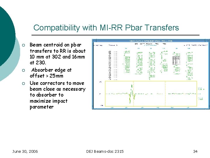 Compatibility with MI-RR Pbar Transfers ¡ ¡ ¡ Beam centroid on pbar transfers to