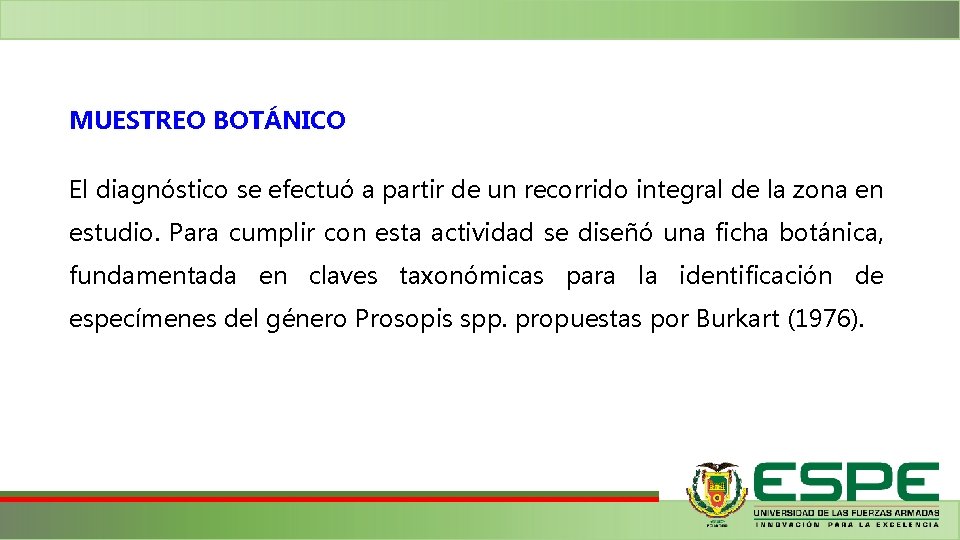 MUESTREO BOTÁNICO El diagnóstico se efectuó a partir de un recorrido integral de la