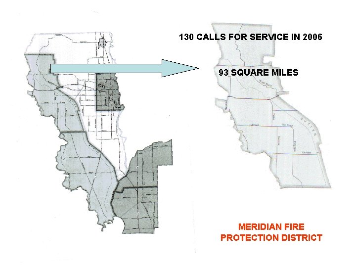 130 CALLS FOR SERVICE IN 2006 93 SQUARE MILES MERIDIAN FIRE PROTECTION DISTRICT 