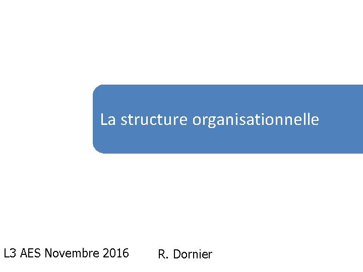 La structure organisationnelle L 3 AES Novembre 2016 R. Dornier 