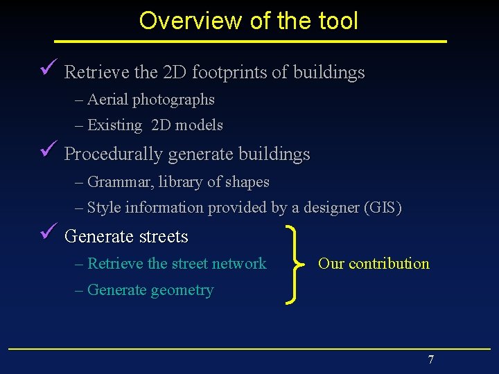 Overview of the tool ü Retrieve the 2 D footprints of buildings – Aerial