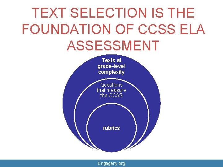 TEXT SELECTION IS THE FOUNDATION OF CCSS ELA ASSESSMENT Texts at grade-level complexity Questions