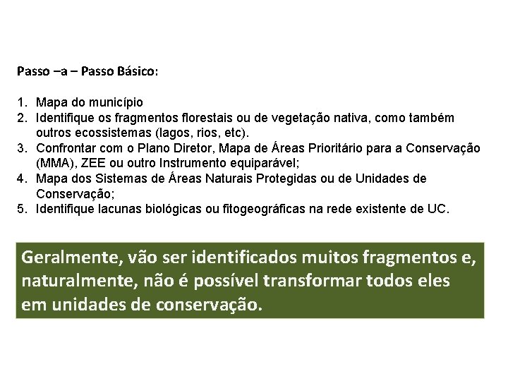 Passo –a – Passo Básico: 1. Mapa do município 2. Identifique os fragmentos florestais